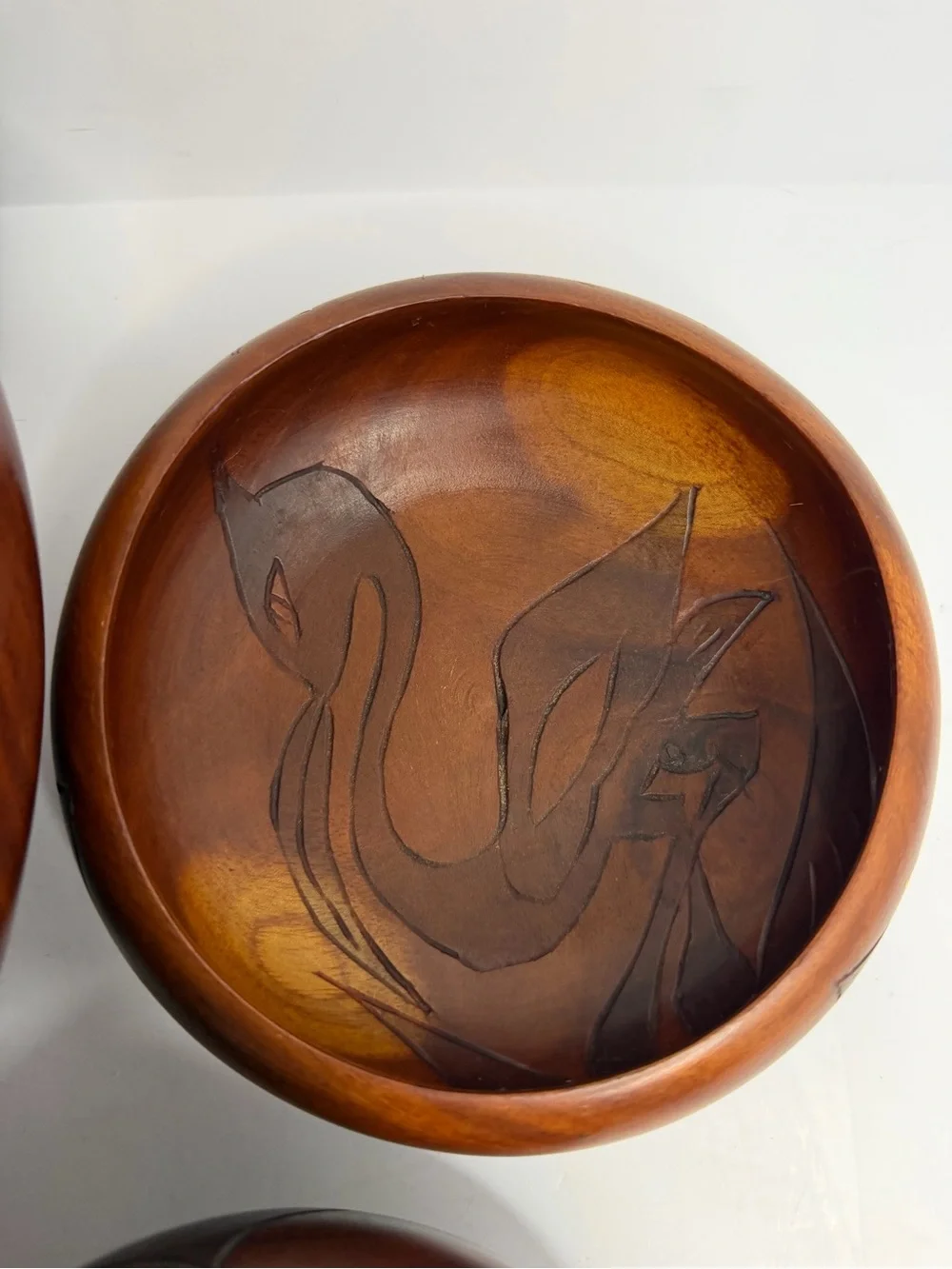 Mid-Century Modern 5-Piece Hand-Carved Mahogany Serving Set Salad Stunning Vtg